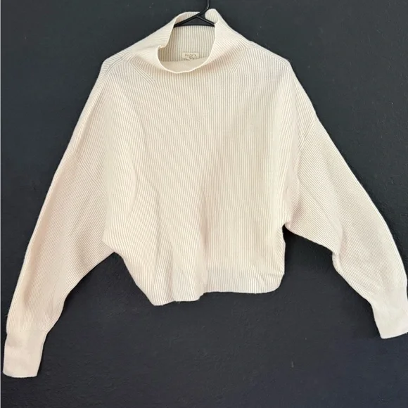Anthropologie Pilcro Ribbed Mock Neck Crop Cream 100% Cashmere Sweater-1X - Picture 3 of 11